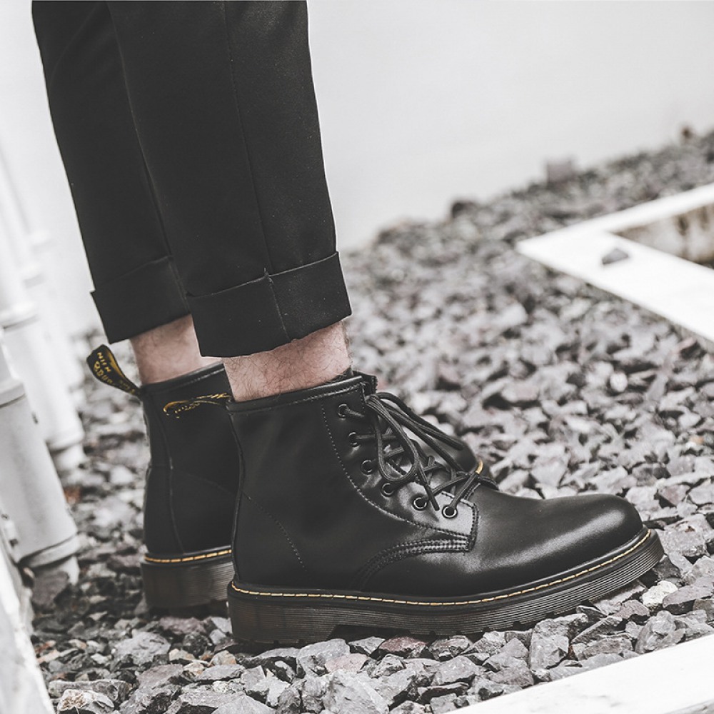 Autumn New Martin Boots Men's High-Top Short Boots Trendy Leather Mid-Top Boots