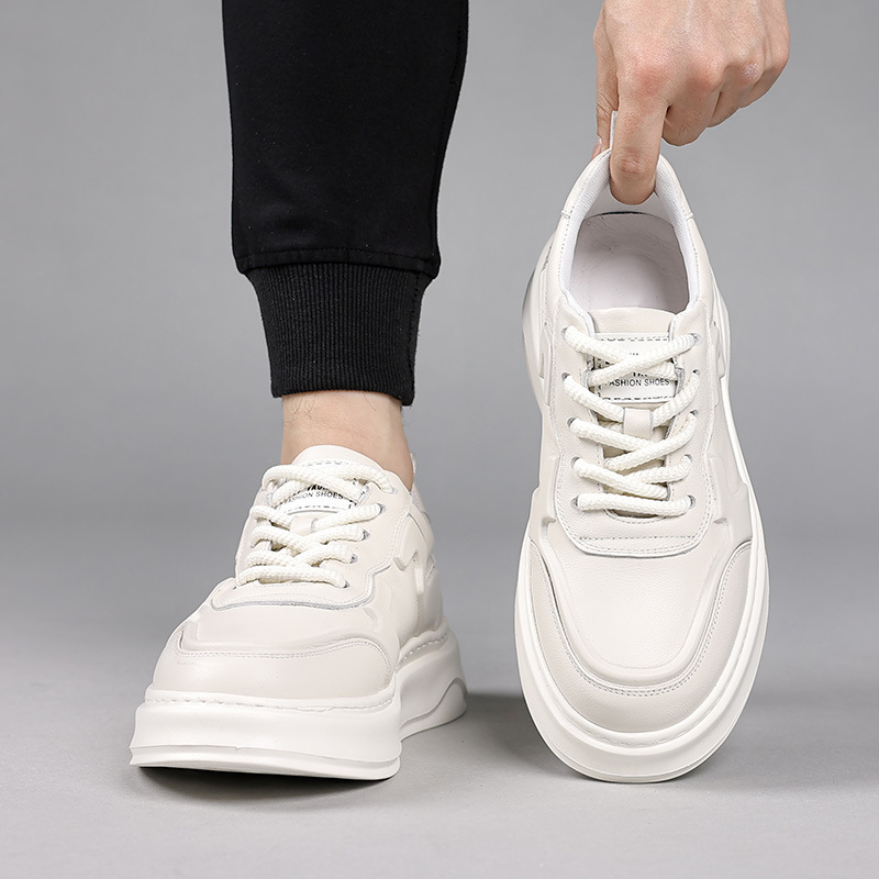 Men's Trendy Leather Platform Casual Sports White Shoes