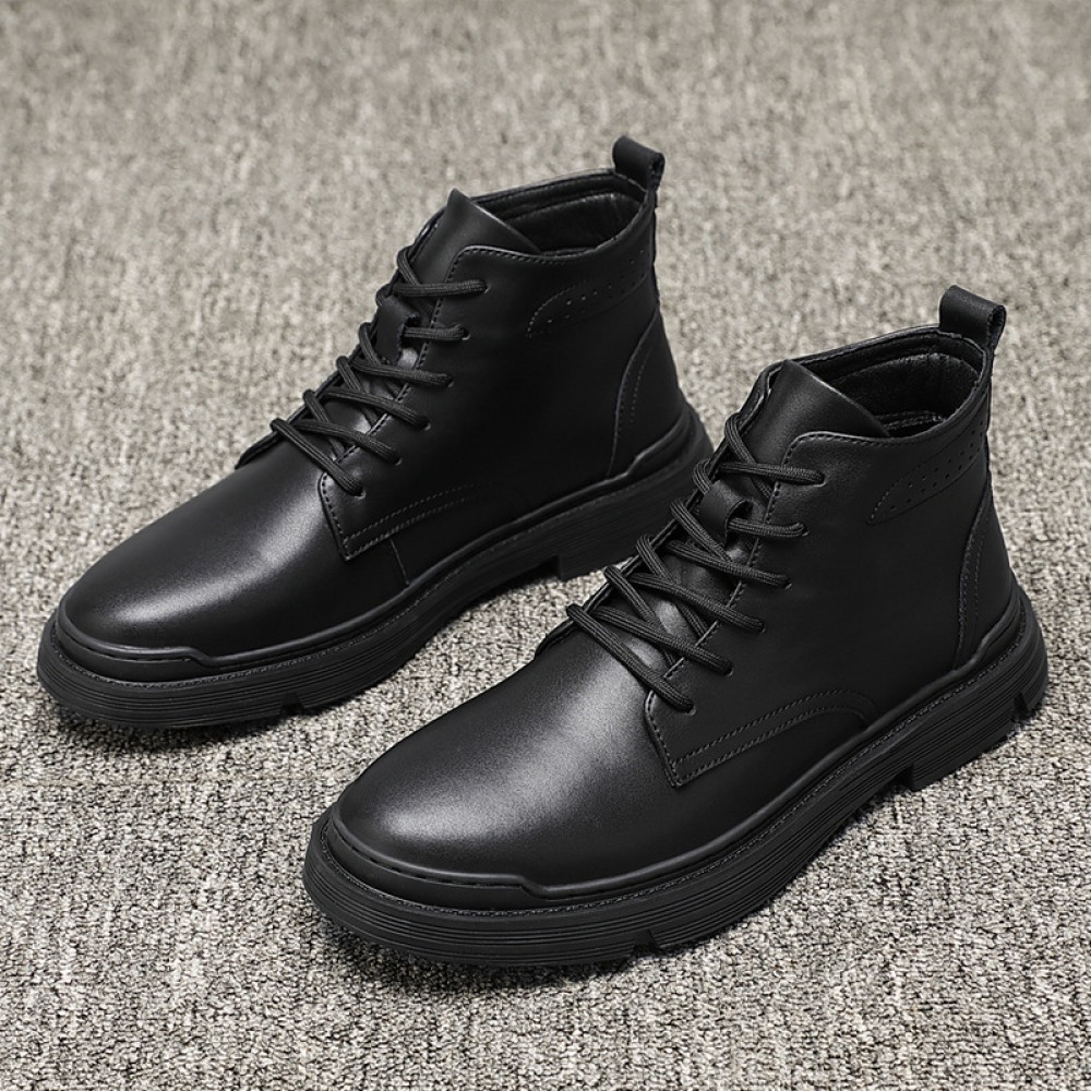 Men's Breathable High-Top Leather Shoes Middle Cut Tooling Boots Short Martin Boots