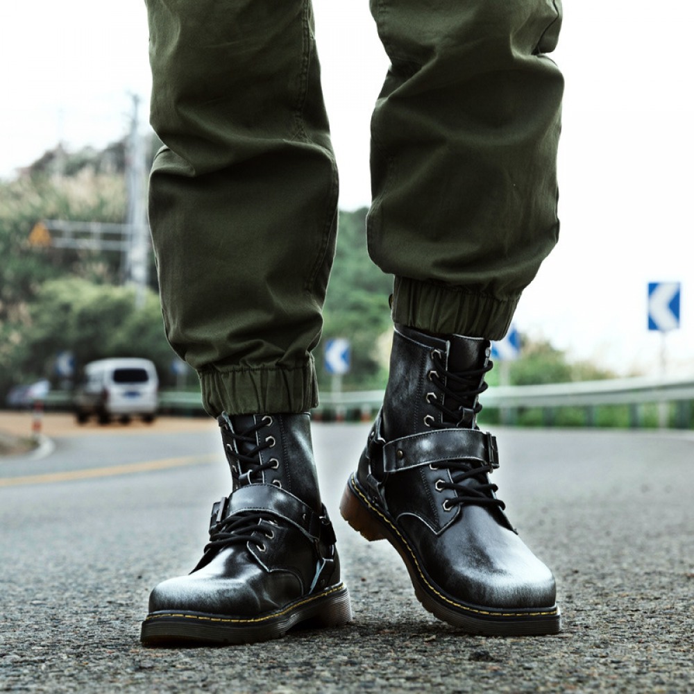 Big Head Leather Shoes Men's Snow Military Martin Boots Trendy Shoes