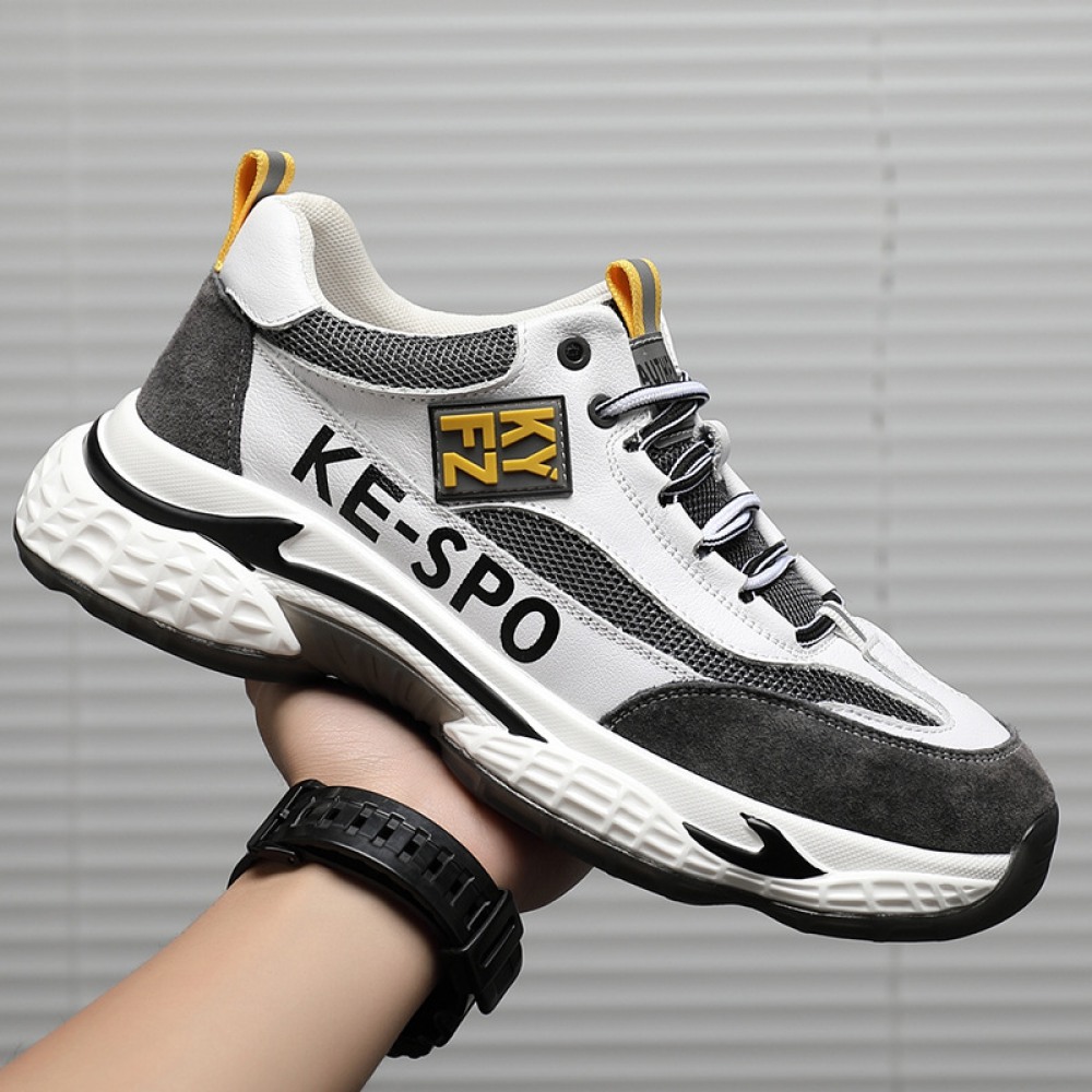 Men's Leather Fashion Casual Shoes Autumn Thick Soles Increased Breathable Mesh Sports Shoes